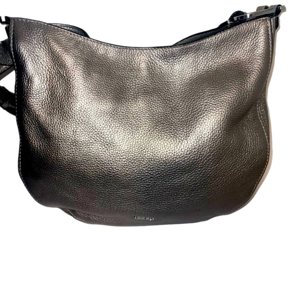 Calvin Klein Pebbled Leather Hobo Shoulder Bag metalic grey color - Picture 2 of 7